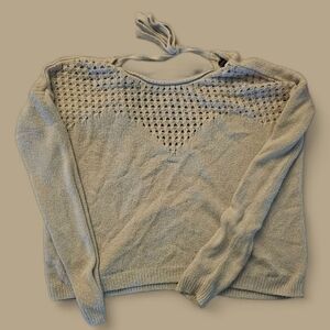 Express Cream Tan Crew Neck Sweater with Mesh Detail
